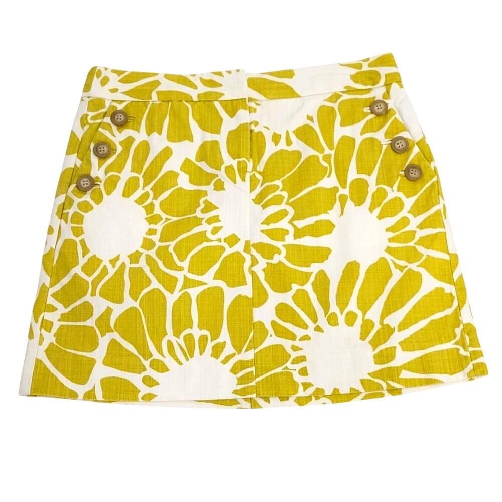 J. CREW Mustard Yellow Floral Zip Front Mini Skirt Women's Size 0